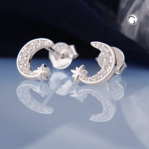 Moon & Star – Halbmond-Ohrstecker aus 925 Silber
