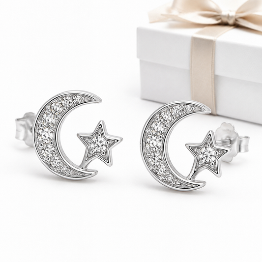 Moon & Star – Halbmond-Ohrstecker aus 925 Silber