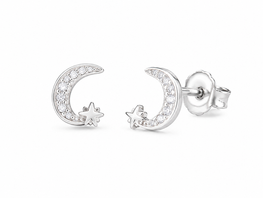 Moon & Star Halbmond-Ohrstecker aus 925 Silber mit Zirkonia – Produktbild