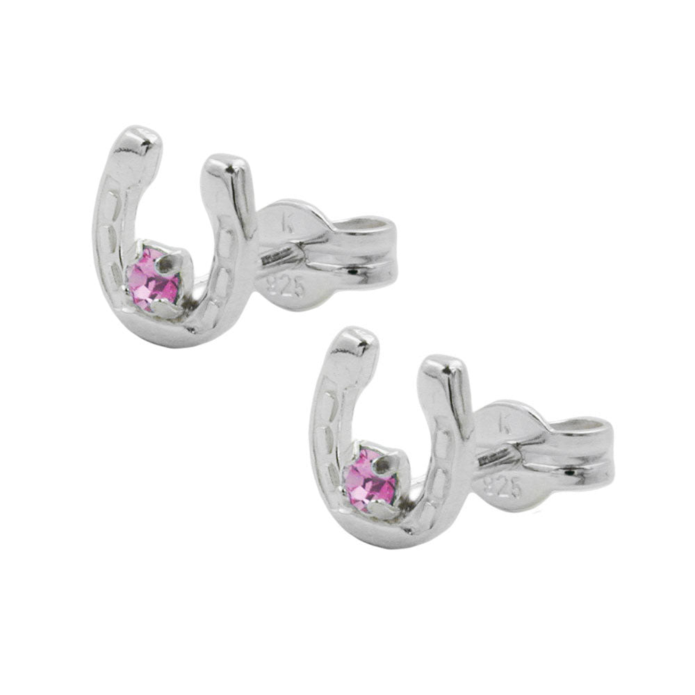 Ohrstecker Ohrring 6mm Hufeisen mit Glasstein pink Silber 925